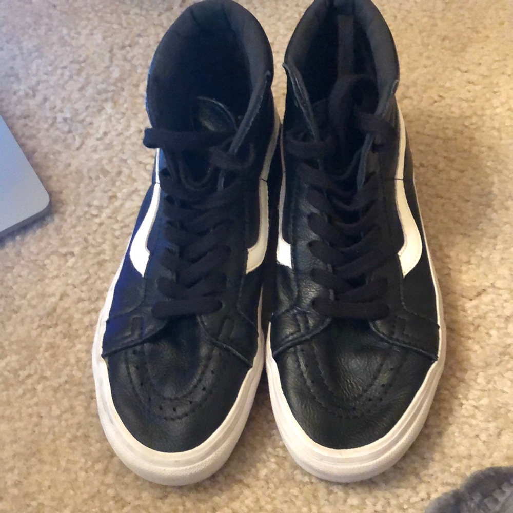 Vans high top black leather sneakers